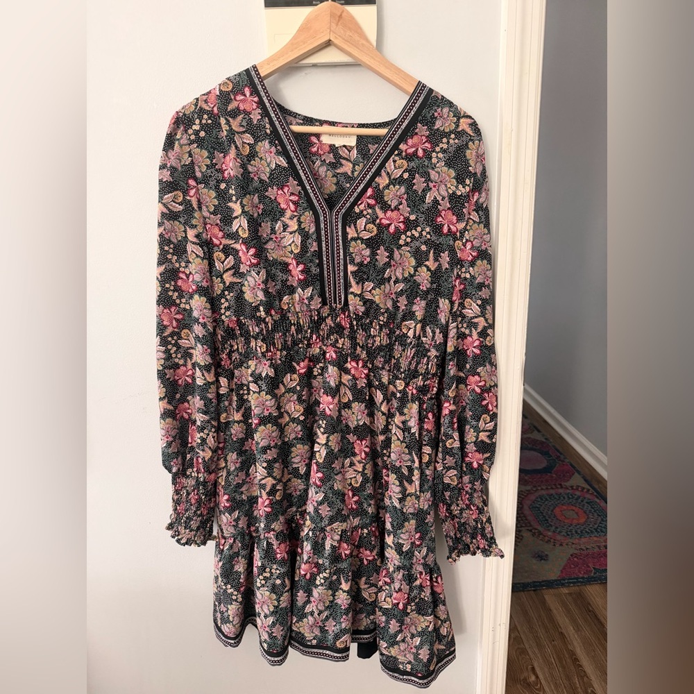 Melloday Floral Smocked Babydoll Dress Boho Cottagecore Long Sleeve Mini